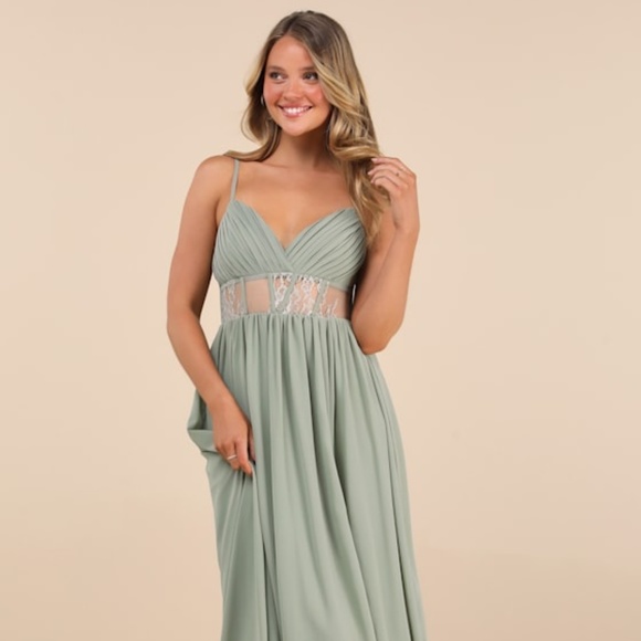 Lulus Dresses & Skirts - Lulu's Sage Green Maxi Dress with Lace Insets